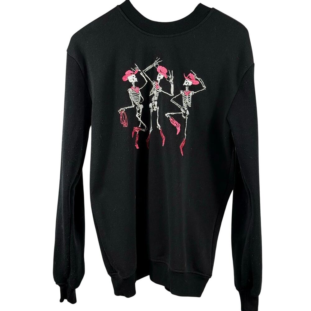 Better Together Women XS Dancing Skeletons Pink Cowboy Hat Sweatshirt Halloween